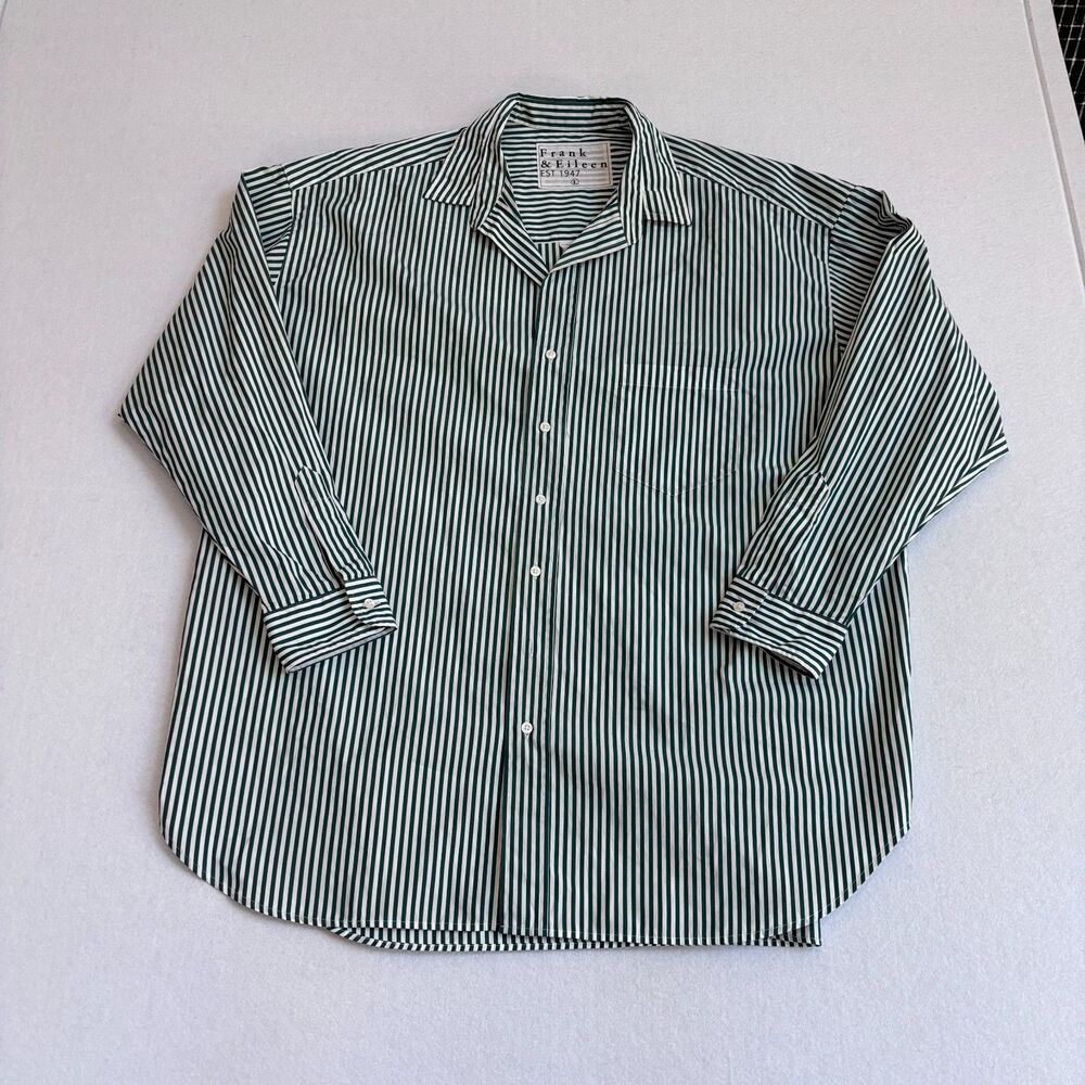 Frank & Eileen Shirley Button Down Shirt Oversized Women's L Green White Stripe